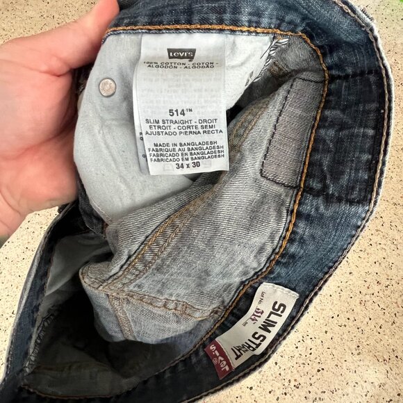 Levis 514 Men's Size 34x30 Blue Jeans Straight Leg Regular Fit Dark Wash Denim - Picture 8 of 9